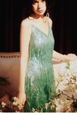 Ndyad Green Sheath Spaghetti Strap Tassel Short Homecoming Dress Sweet Birthday Dress HZ1024