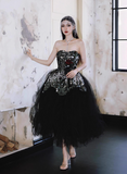 Ndyad Black Strapless A-Line Tulle Short Homecoming Dress HZ1024