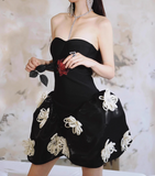 Ndyad Black Strapless A-Line Applique Short Homecoming Dress HZ1024