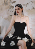 Ndyad Black Strapless A-Line Applique Short Homecoming Dress HZ1024
