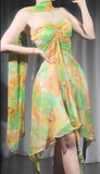 Ndyad Green Halter Neck A-Line Tulle Short Birthday Dress Homecoming Dresses HZ1024