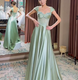 Ndyad A-Line Sweetheart Satin Long Stunnig Prom Dresses Elegant Formal Dresses HZ1024