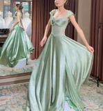 Ndyad A-Line Sweetheart Satin Long Stunnig Prom Dresses Elegant Formal Dresses HZ1024