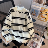 Ndyad style V-neck ripped striped sweater HZ1024