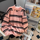 Ndyad style V-neck ripped striped sweater HZ1024