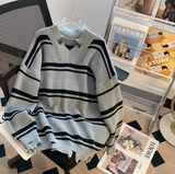 Ndyad style V-neck ripped striped sweater HZ1024