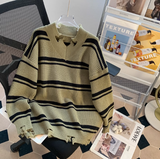Ndyad style V-neck ripped striped sweater HZ1024