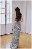 Ndyad Orange Sheath Halter Birthday Prom Dresses Slit Long Formal Dresses HZ1024