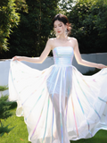 Ndyad Strapless A-Line Tulle Birthday Dress, Elegant Prom Dresses HZ1024