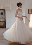 Ndyad Apricot A-Line A-Line Spaghetti Strap Party Dress, Tulle Sweet Birthday Outfit HZ1024
