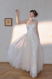 Ndyad Apricot A-Line A-Line Spaghetti Strap Party Dress, Tulle Sweet Birthday Outfit HZ1024