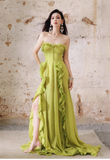 Ndyad Green A-Line Ruffle Long Prom Dresses Strapless Chiffon Formal Dresses HZ1024