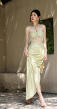 Ndyad Sweetheart Sheath Satin Birthday Dresses Slits Starfruit Yellow Evening Gowns HZ1024