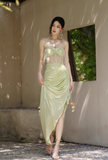 Ndyad Sweetheart Sheath Satin Birthday Dresses Slits Starfruit Yellow Evening Gowns HZ1024