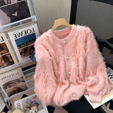 Ndyad Mink Velvet Round Neck Chanel Style Soft Waxy Knitted Cardigan HZ1024