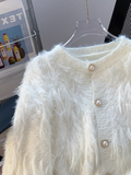 Ndyad Mink Velvet Round Neck Chanel Style Soft Waxy Knitted Cardigan HZ1024