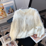 Ndyad Mink Velvet Round Neck Chanel Style Soft Waxy Knitted Cardigan HZ1024