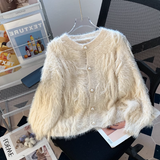 Ndyad Mink Velvet Round Neck Chanel Style Soft Waxy Knitted Cardigan HZ1024