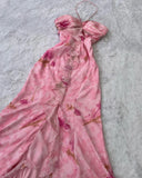 Ndyad Pink Halter Sheath Birthday Outfit Printed Chiffon Retro Party Dress Formal Dress HZ1024