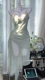 Ndyad Grey Green Spaghetti Strap Women's Dress HZ1024