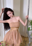 Ndyad Champagne Graduation Dress Elegant A-Line Short Birthday Dress Party Dress HZ1024