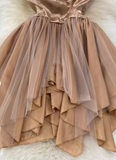Ndyad Champagne Graduation Dress Elegant A-Line Short Birthday Dress Party Dress HZ1024