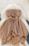 Ndyad Champagne Graduation Dress Elegant A-Line Short Birthday Dress Party Dress HZ1024