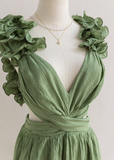 Ndyad Green A-Line 8th Grade Homecoming Dress V Neck Backless Birthday Outfit Cute Cocktail Dress HZ1024