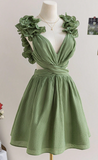 Ndyad Green A-Line 8th Grade Homecoming Dress V Neck Backless Birthday Outfit Cute Cocktail Dress HZ1024