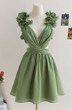 Ndyad Green A-Line 8th Grade Homecoming Dress V Neck Backless Birthday Outfit Cute Cocktail Dress HZ1024