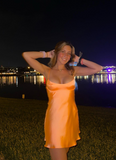 Ndyad Spaghetti Straps Orange 8th Grade Homecoming Dress Sweet Birthday Outfit Fashion Cocktail Dress HZ1024