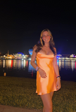 Ndyad Spaghetti Straps Orange 8th Grade Homecoming Dress Sweet Birthday Outfit Fashion Cocktail Dress HZ1024
