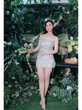 Ndyad Silver 18th Birthday Dress Beaded Strapless Bodycon Homecoming Dresses Sweet Party Dress HZ1024