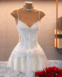 Ndyad Pink Spaghetti Strap 16th Birthday Dress Glitter Sequin A-Line Homecoming Dresses HZ1024