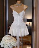 Ndyad Pink Spaghetti Strap 16th Birthday Dress Glitter Sequin A-Line Homecoming Dresses HZ1024