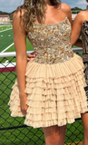 Ndyad Sparkly Strapless Short Prom Dresses Sweet 16th Birthday Ball Gowns Homecoming Dresses HZ1024