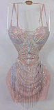 Ndyad Sexy Spaghetti Strap Bodycon Party Dress 18th Birthday Outfit Sparkly Sequined Tassel Homecoming Dress HZ1024