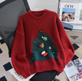 Ndyad atmosphere red round neck knitted sweater HZ1024