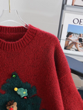 Ndyad atmosphere red round neck knitted sweater HZ1024
