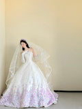 Ndyad White Strapless Long Ball Gowns Quinceanera Dress Gorgeous Applique Wedding Dress Pretty Bridal Dress HZ1024