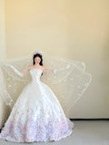 Ndyad White Strapless Long Ball Gowns Quinceanera Dress Gorgeous Applique Wedding Dress Pretty Bridal Dress HZ1024