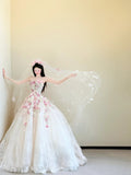Ndyad White Strapless 3D Rose Tulle Wedding Dress Long Ball Gowns Gorgeous Bridal Dress Quinceanera Dress HZ1024