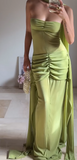 Ndyad Green Strapless Formal Dresses Sheath Chiffon Long Prom Dresses Evening Gowns HZ1024