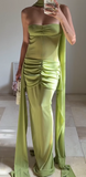 Ndyad Green Strapless Formal Dresses Sheath Chiffon Long Prom Dresses Evening Gowns HZ1024
