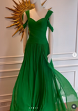 Ndyad Green Evening Gowns Pleated Chiffon Sheath Formal Dress Modest Long Prom Dresses HZ1024