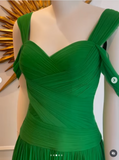 Ndyad Green Evening Gowns Pleated Chiffon Sheath Formal Dress Modest Long Prom Dresses HZ1024