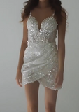 Ndyad Sparkly Sweetheart Neck Sheath Short Party Dress Elegant Birthday Outfit Gorgeous Hoco Dresses HZ1024