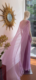 Ndyad Purple Off Shoulder Long Prom Dresses Pleated Sheath Formal Dress Guest Dress with Shawl HZ1024