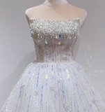 Ndyad White Strapless Short Ball Gown Tulle Sequin Homecoming Dress Sweet 16 Dress HZ1024
