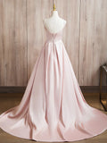Evafashion Satin Beads Pink Long Prom Dress, Pink Long Formal Dress HZ1024